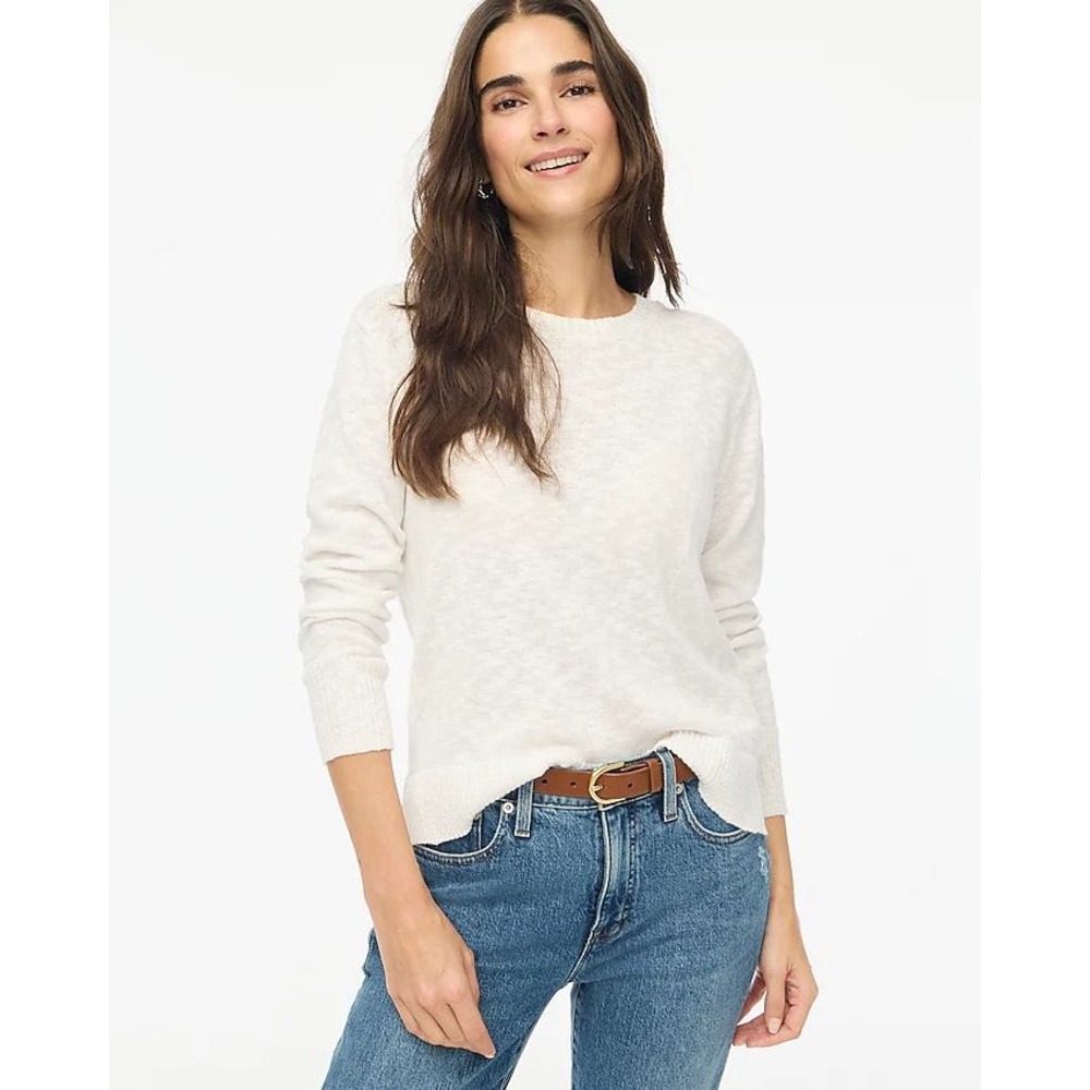 J. Crew  Beach Womens White Crew Neck Long Sleeve Lightweight Sweater XS NWT $89